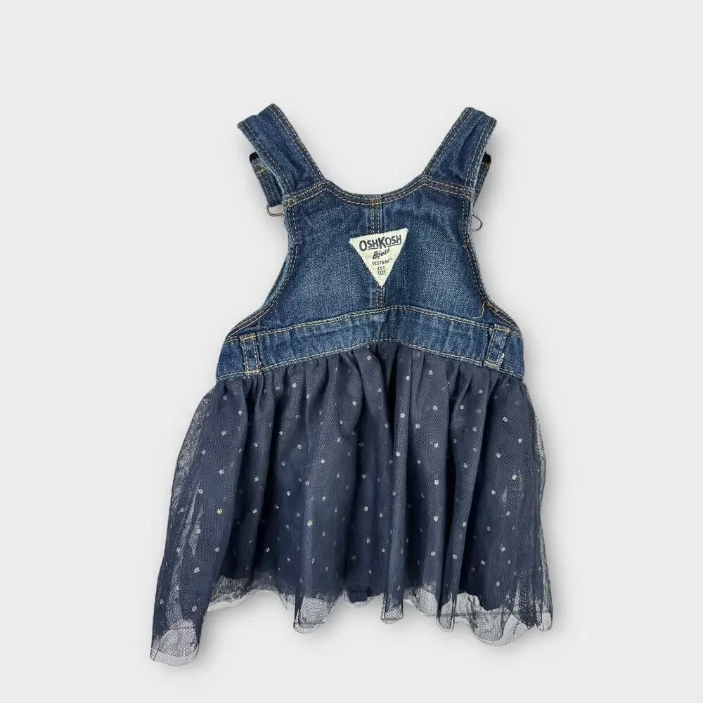 Osh Gosh B'gosh Baby Girls size 9M Tulle Vestbak Bib Overall Dress Blue